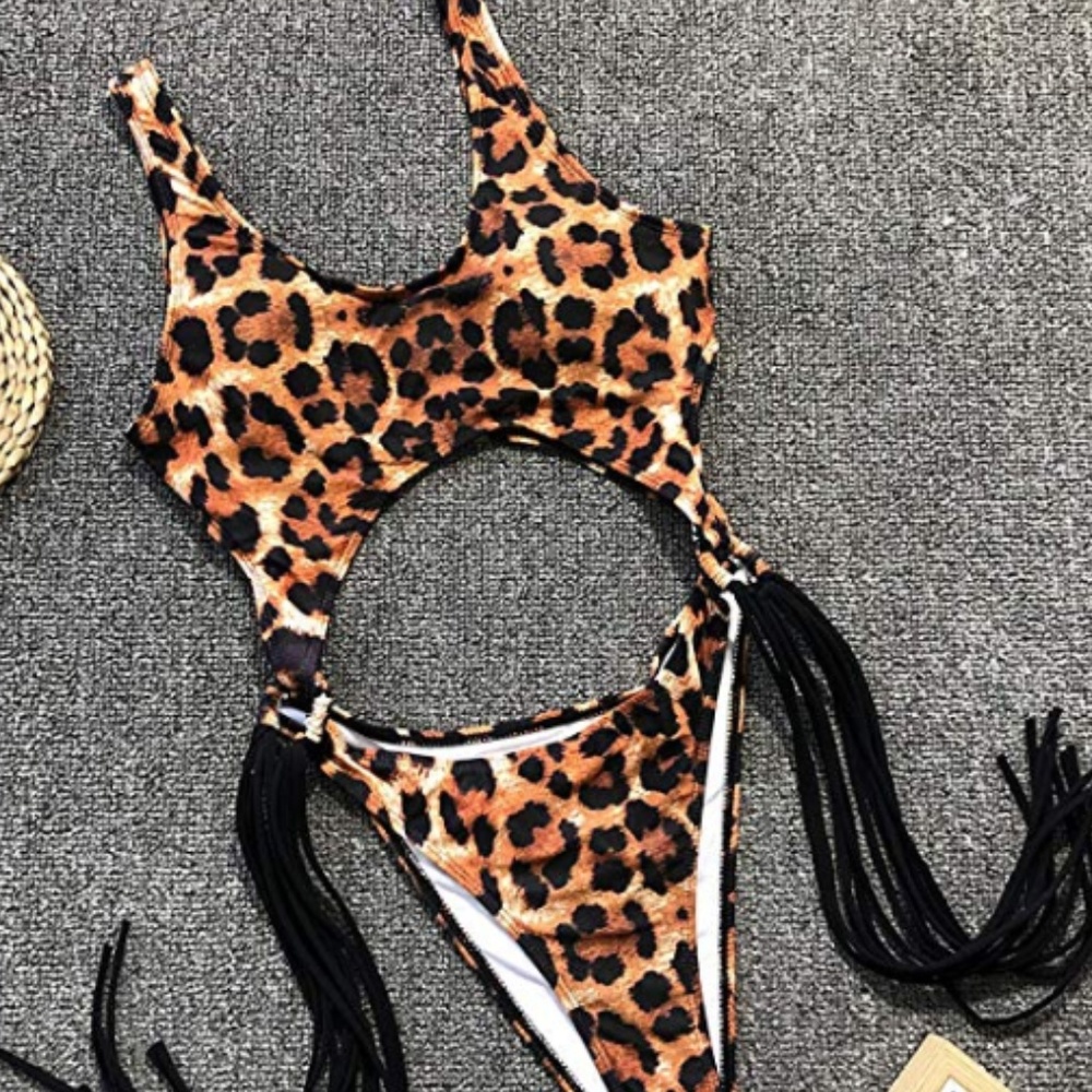 VALEN Leopard Print Fringe Monokini - Picture 6 of 8